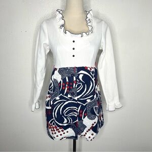 VINTAGE 1960s Mini Dress Go-Go Long Sleeve Shift Vtg 60s Abstract Novelty Print